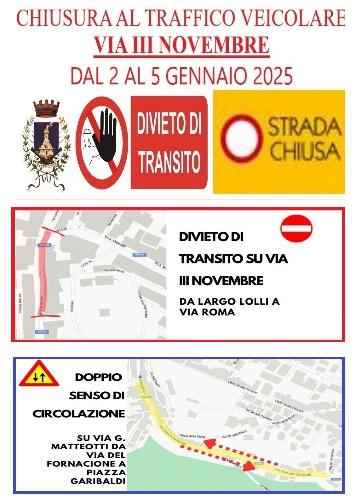 divieto di transito con date e due planimetrie percorsi evidenziati interessati