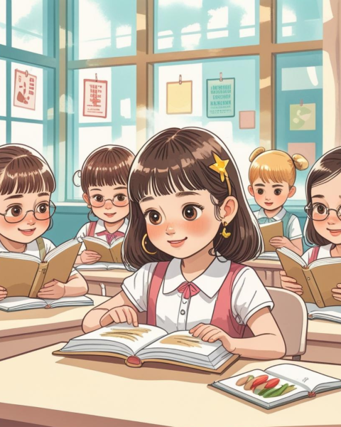 Classe con alunni che leggono libri